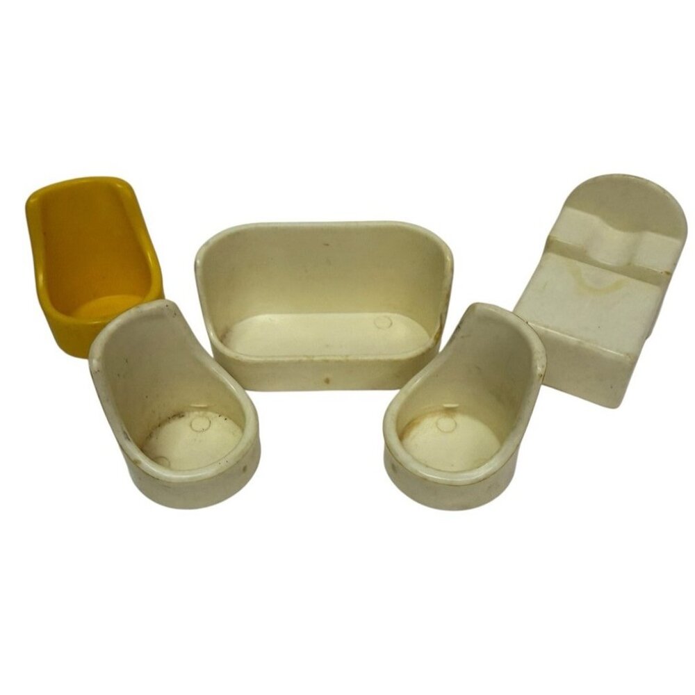 5 PC LOT Vintage Kenner Tree Tots House White Bed Teardrop Chairs Couch Yellow
